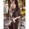 Classic Knit-Paneled Plaid Shirt with Matching Shawl