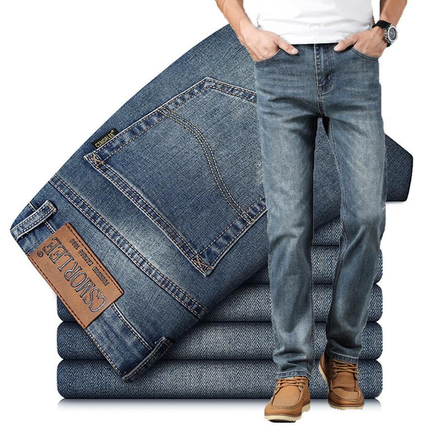 Men Jeans Straight Loose Elastic Slim Spring and Autumn Long Trousers Men Tide Trousers Plus Size