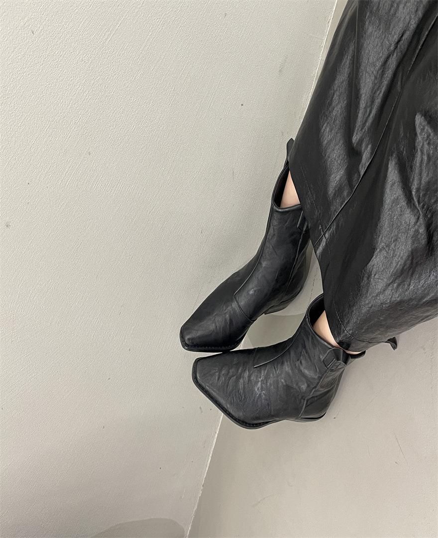 

Остроносые короткие ботинки женские толстый каблук средний каблук ботильоны ретро V-образный вырез ботинки универсальные нишевые тонкие ковбойские ботинки в западном стиле 39