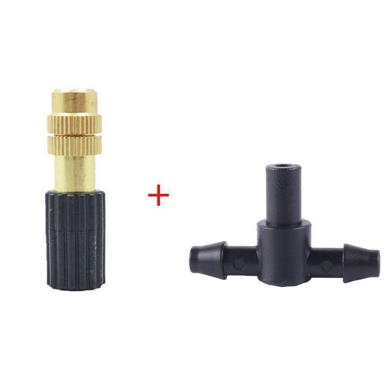 10Pcs Adjustable Copper Misting Nozzle with 4/7mm Plastic Tee Connector Brass Watering Irrigation Sprinkler Cooling Nozzle