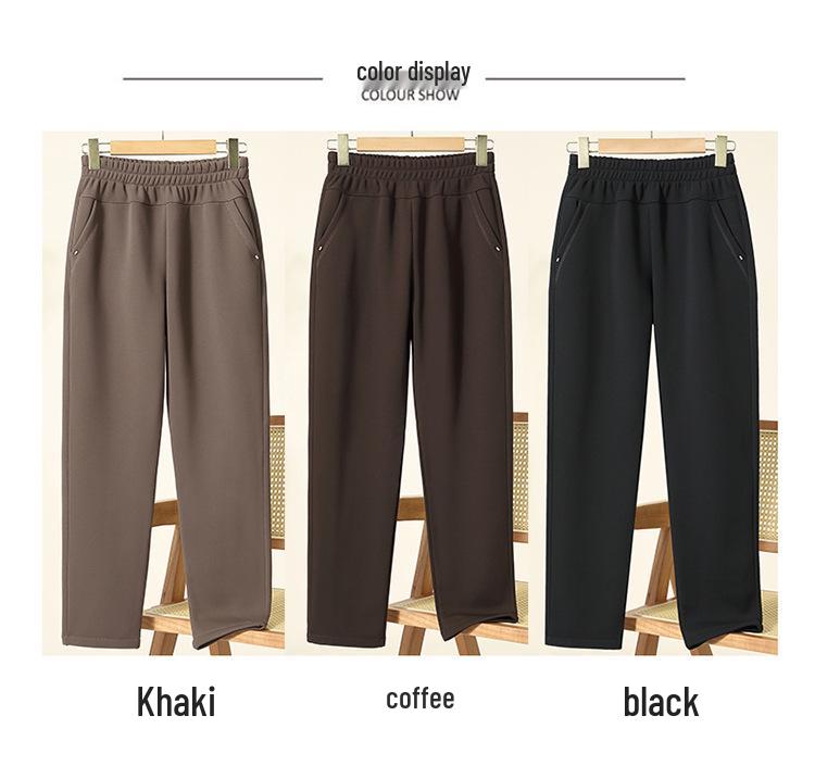 Fleece-Lined High-Waisted Slim-Fit Pants for Mid-Aged & Elderly Women - Trendy Autumn/Winter Outerwear.