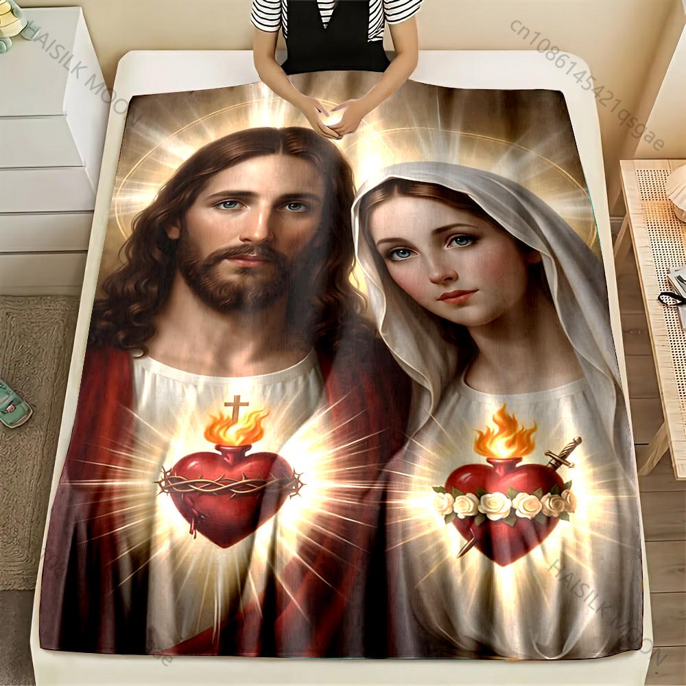 

1PC Sacred hearts with halos Print Blanket Warm Soft Fluffy Kids and Adult Sofa Bed Throw Blanket Outdoor Travel Camping RV 75x90cm