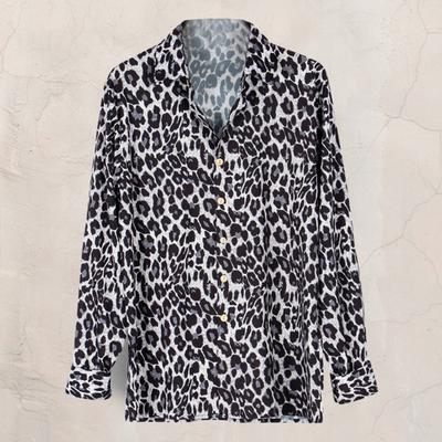 Košile s límečkem Lehká Nadměrná velikost Košile s leopardím potiskem Top Streetwear