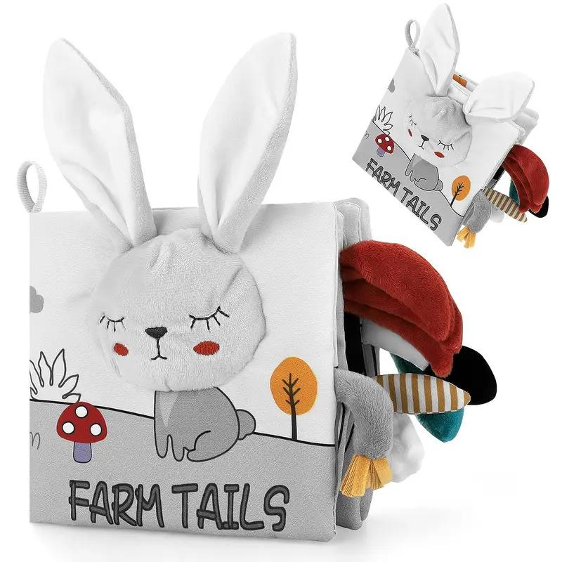 Black and White Tail Crinkle Book Baby Soft Cloth Book Tear-Resistant Teething Toy Infant Sensory Early Learning