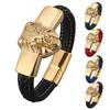 New Mens Bracelets Leo Lion Stainless Steel Clasp Black Leather Bracelet Cuff Wristband Fashion Jewelry