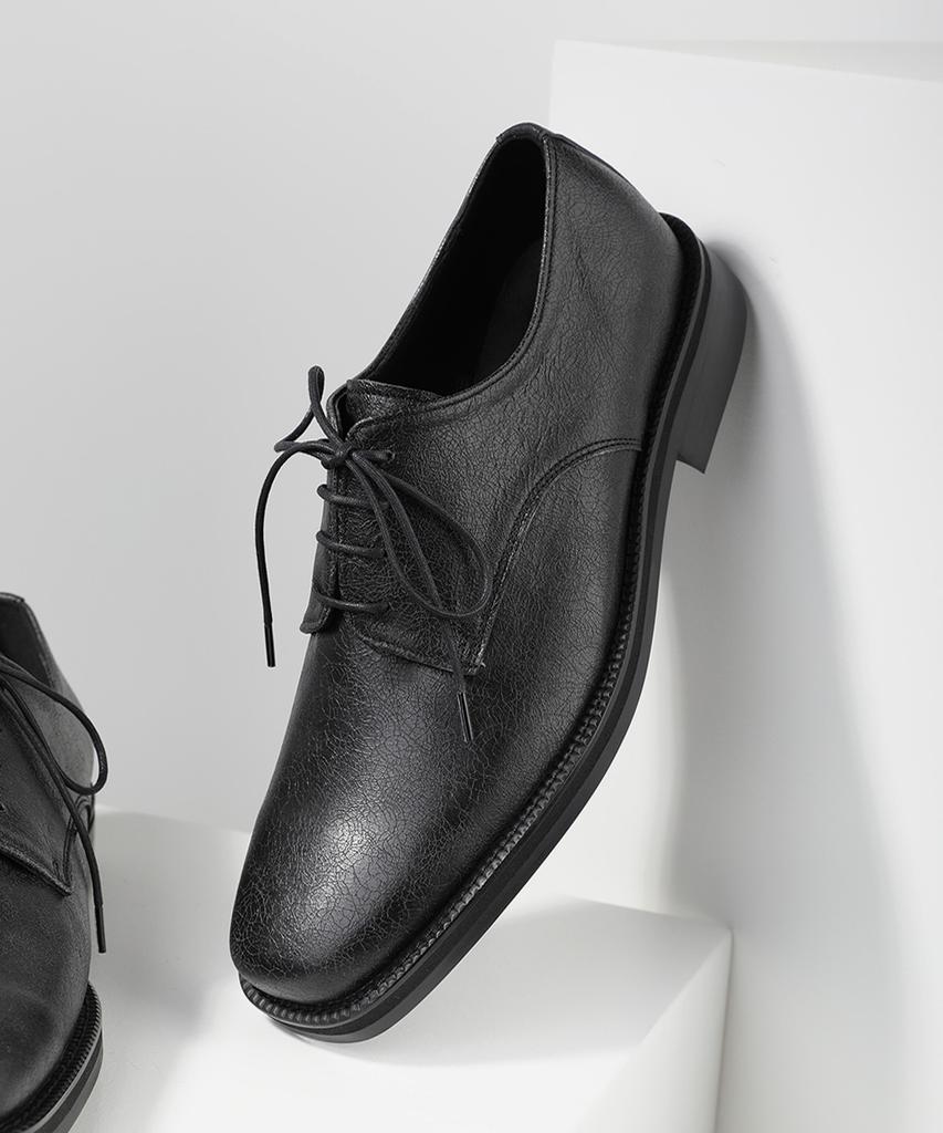 Firenze Atelier [Vibram] Merlin_Minimal Semi-Square Derby 8430 [Crack Black]
