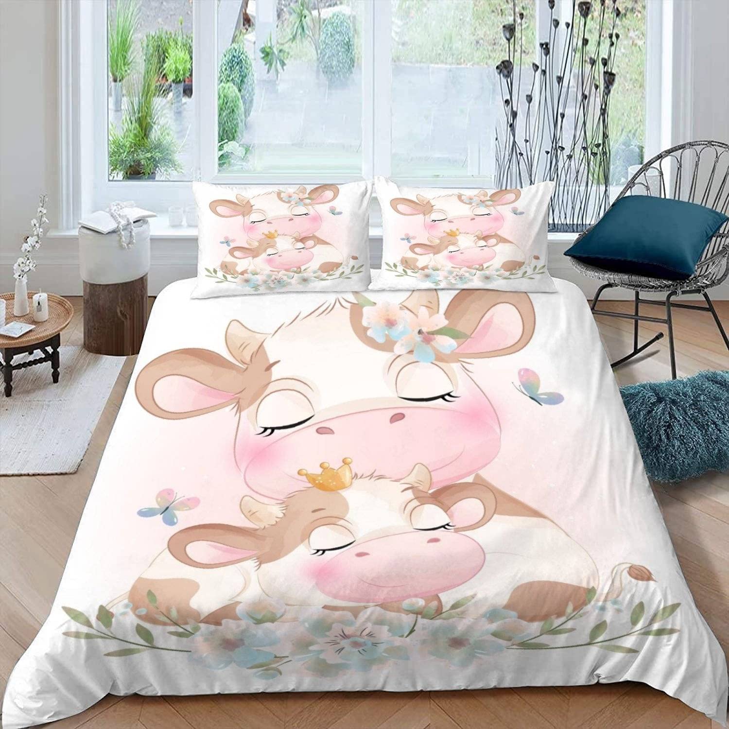 

Милый комплект постельного белья с изображением коровок Kawaii Farm Animal, комплект постельного белья из микрофибры с цветочным рисунком, двуспальный комплект постельного белья для мальчиков и девочек, декор 264x228cm 3pcs