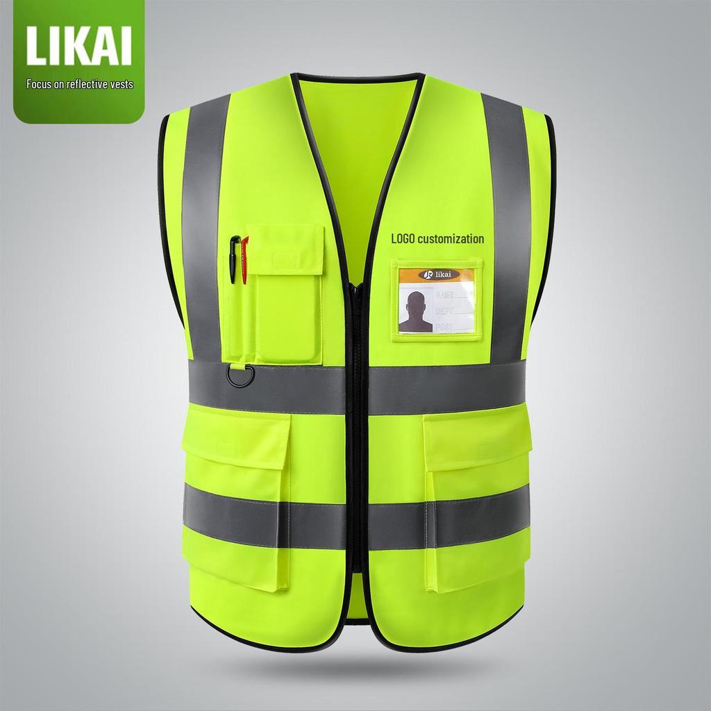LIKA Reflective Multi-Pocket Safety Vest for Traffic, Construction, Sanitation, and Gardening