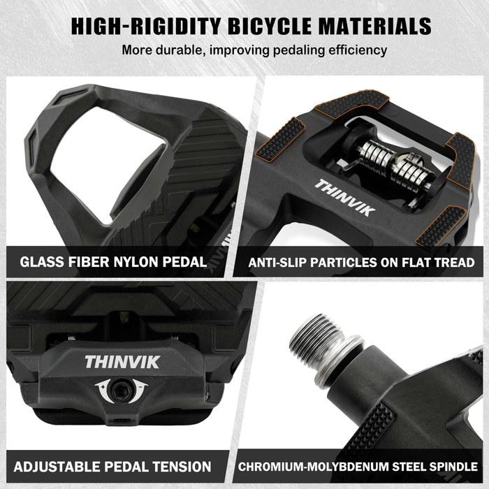 Thinvik Double-Sided 3-Bearing Clipless Pedals Road Bike & Flat Pedal Shimano SPD-SL Compatible Bicycle Pedals (with Cleats)
