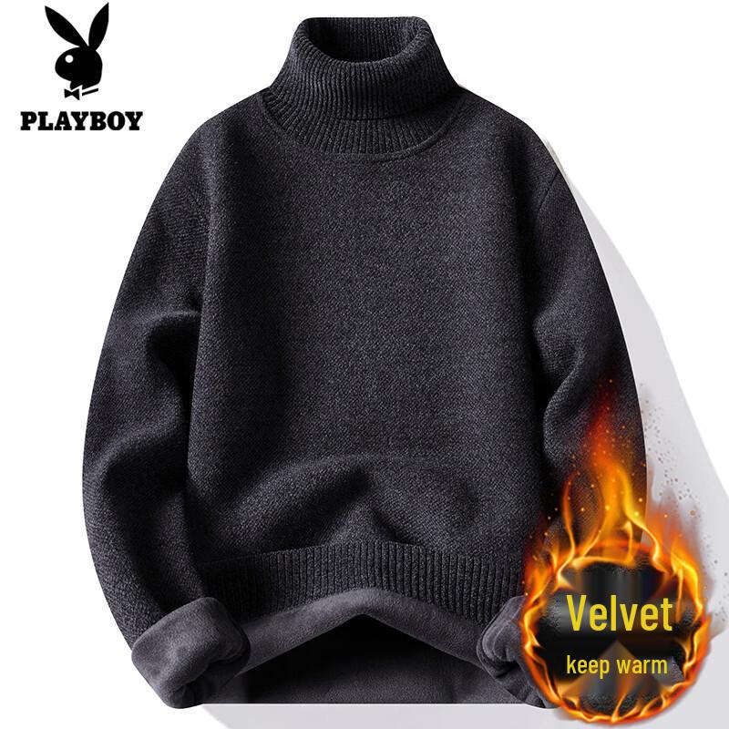 Мужской плюшевый свитер-водолазка PLAYBOY XL темно-серого