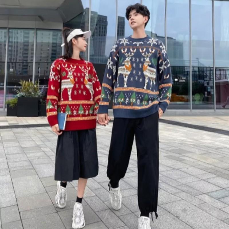 Unisex Oversized Knit Sweater Christmas Winter Casual Wear Soft Breathable Long Sleeve Pullover In Red Blue Green
