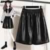 DIMANAF Plus Größe 2023 Herbst Winter Neue Schwarz PU Leder Casual Shorts Frauen Lose Breite Bein Hosen Kurze Hosen