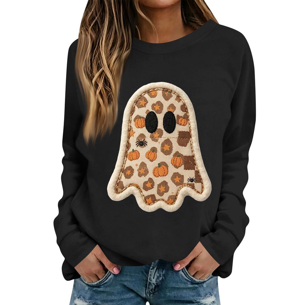 Women's Fashion Casual Long Sleeve Christmas Print Neck Top for Holiday
