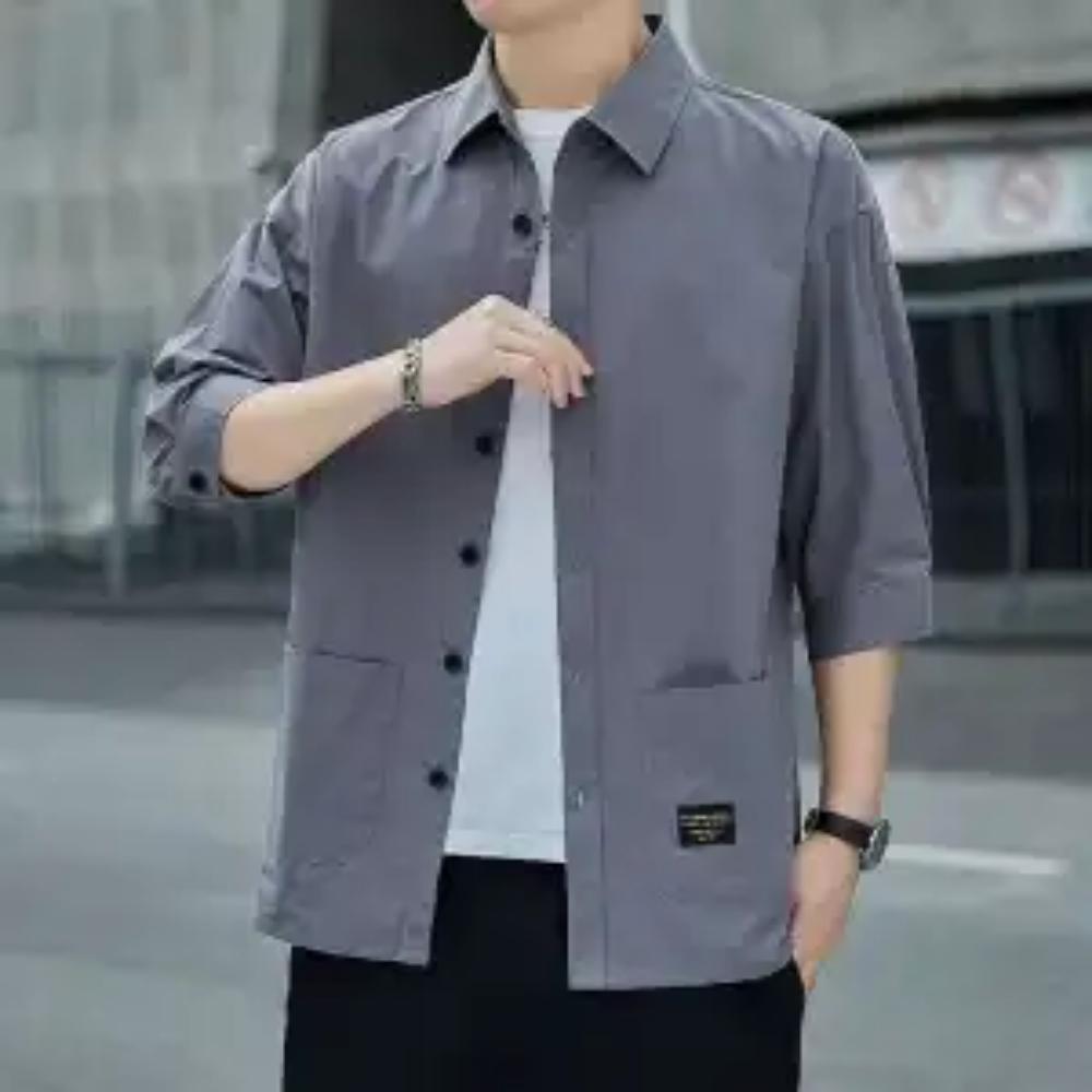 Fashionable Brand Thin Shirt Summer Trendy 7-quarter Sleeve Men's New Style Business Casual Work Versatile Jacket Youth Trend