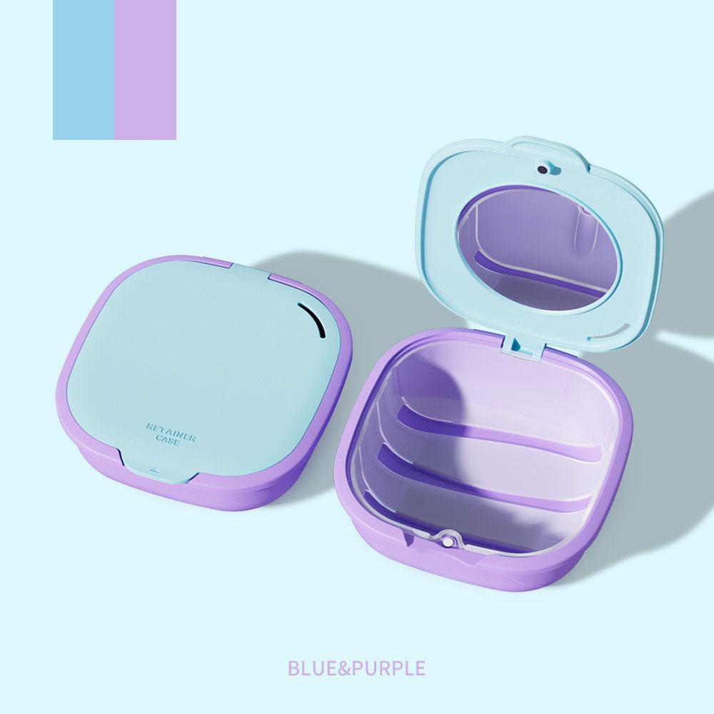 Portable Retainer Case with Mirror & Drainage Layer Braces Storage Box Daily Oral Cleaning False Teeth Aligner Denture Container