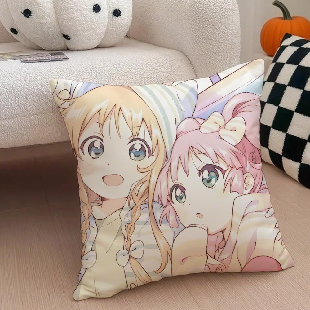 Classic Funny Japanese Anime Y-Yuru Yuri Cushion Cover Throw Pillow Cover Hidden Button Durable Polyester Chair Cushion