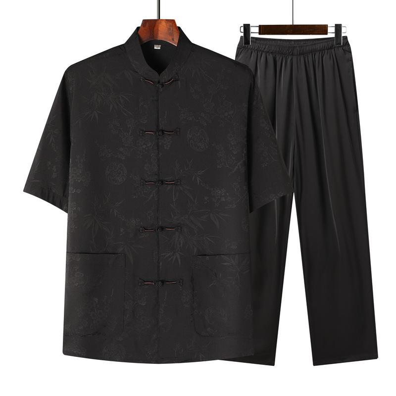 Chinese Style Shirt Short-sleeved Suit Men's High-end Thin Middle-aged and Elderly Casual Dad Clothes Two-piece Set