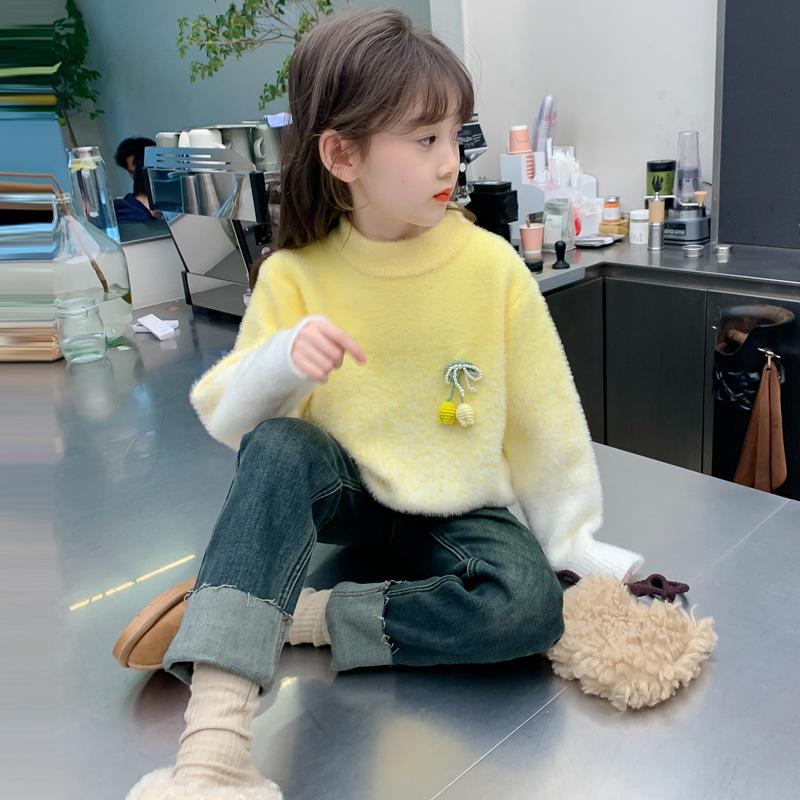 

2025 Girls Gradient Mink Cashmere Sweater: Autumn & Spring Fashion 160 cm