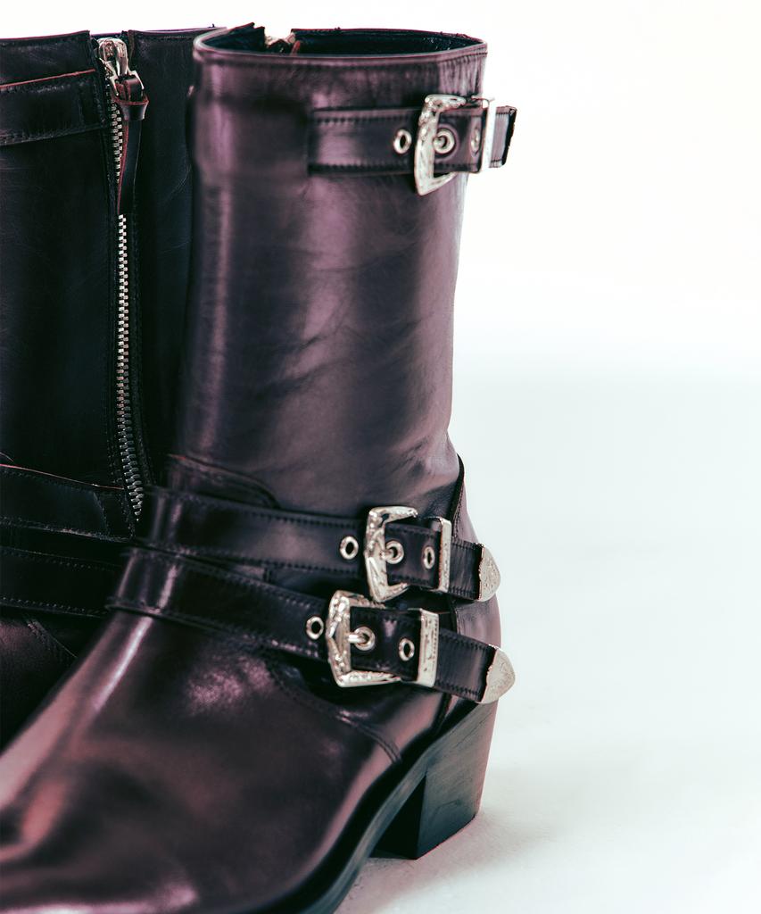 Lanarchive [5012] Wine Western Pointed Buckle Boots