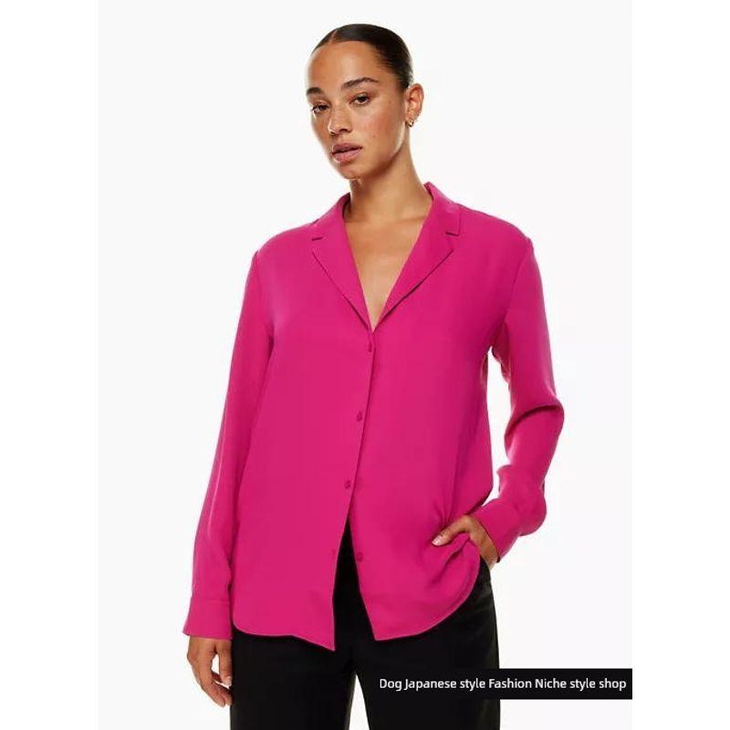 

Spring New Arrival Canadian Pure Yuan Loose Pure Color All-Matching Shirt Female Boyfriend Style Shirt Coat Rose Red M