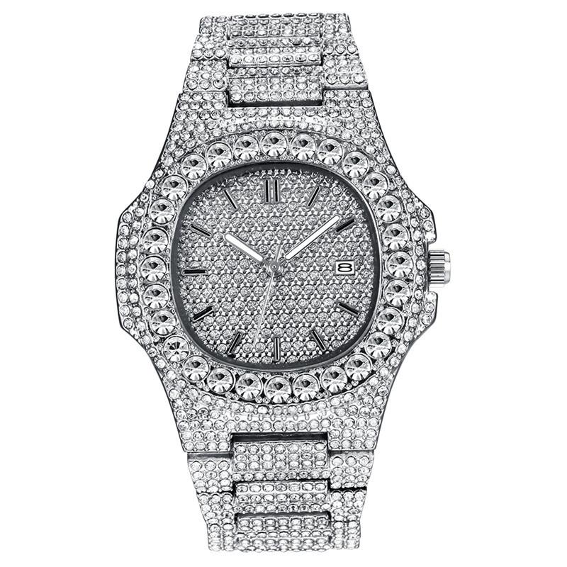 Full Diamond Watch Men's Trendy Man Cool Diamond-encrusted Gypsy Calendar Quartz Watch
