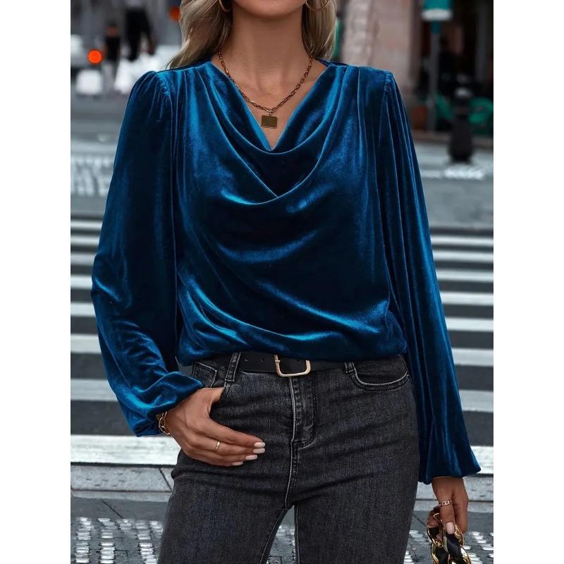 Autumn/Winter T-Shirts Women's Clothing Korean Velvet Pile Collar Women's Long Sleeve Top Women
