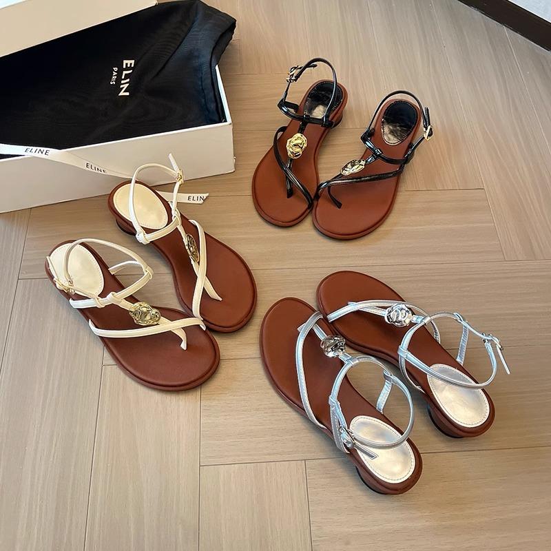 

Fashion sandals women s new thin strap toe high heel sandals summer vacation style metal buckle thick heel shoes 35