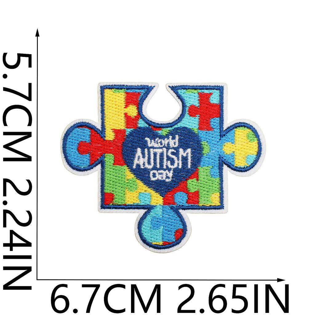 Färg pussel broderi tyg klistermärke liten dinosaurie dator broderi etikett tecknad sköldpadda autism kampanj patch klistermärke strykning