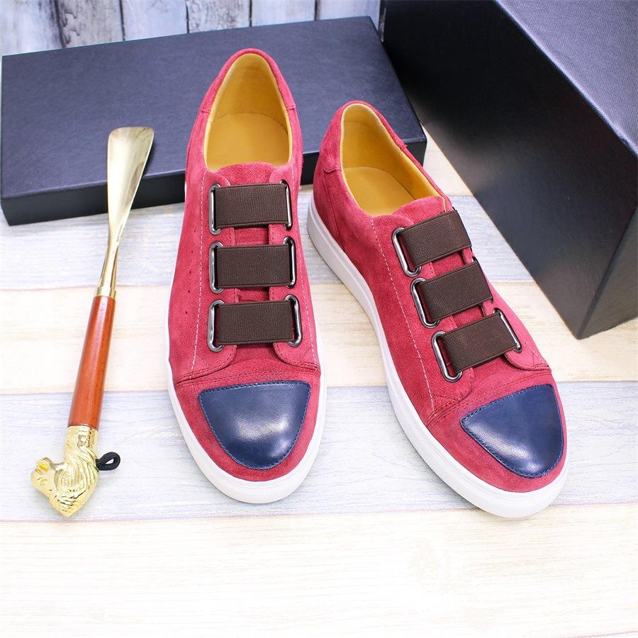 Casual Leather Shoes Large Size Shoes Men'S Leather Breathable Flat Comfortable Board Shoes Elastic Band Men'S Leather Shoes