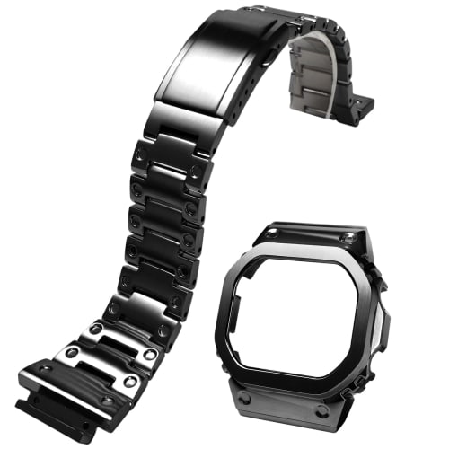 

MOD Kit Metal Watch Case, Bezel Band, Strap, 316 Stainless Steel Bracelet, Compatible with Casio and G-SHOCK Men s DW-H5600 (Black Set)