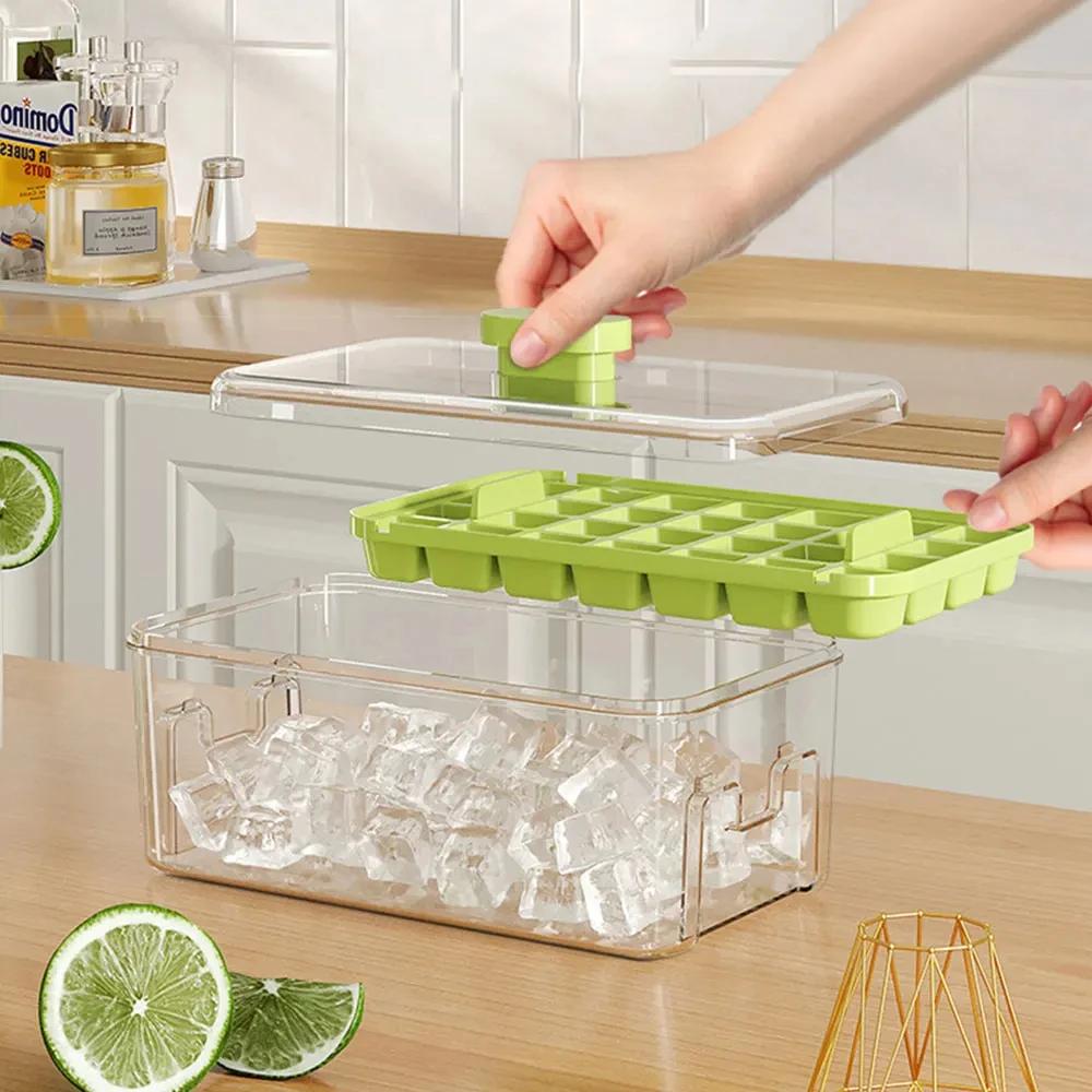 28/56 Gitter Eiswürfelform Presse zum Entfernen von Eis DIY langlebige Silikon Eiswürfelform mit Deckel Schaufel Aufbewahrungsbox Gefrorene Form