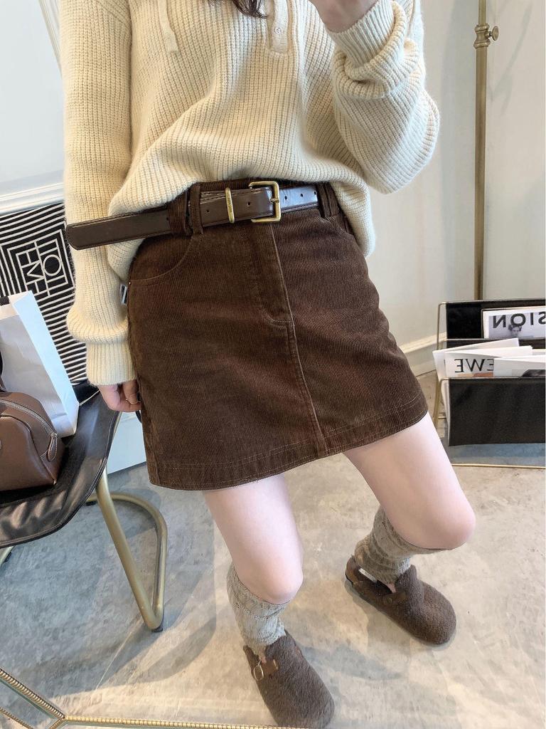 Autumn/Winter 2025 Korean Style High Waist Corduroy Mini Skirt - Slimming, Petite Fit, Versatile Fashion