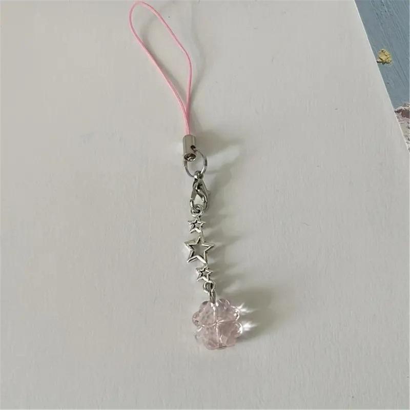 Cute Crystal Clovers Charm Phone Chain Elegant Crystal Four Leaf Clovers Phone Strap Accessory Versatile Phone Lanyard