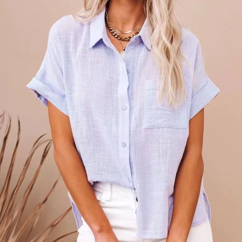 Letní bavlněná lněná košile Dámské topy s krátkým rukávem Dámské elegantní halenky Letní košile s krátkým rukávem pro ženy Neformální košile