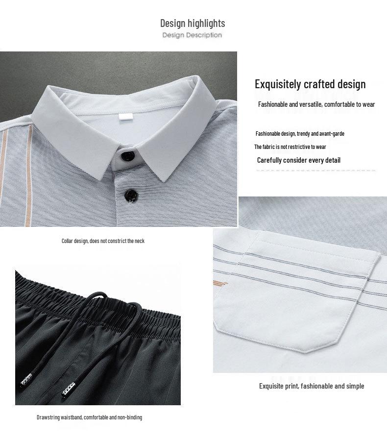 Men's Summer Ice Silk Casual Two-Piece Set: Short-Sleeved Shirt and Loose Shorts for Middle-Aged and Elderly