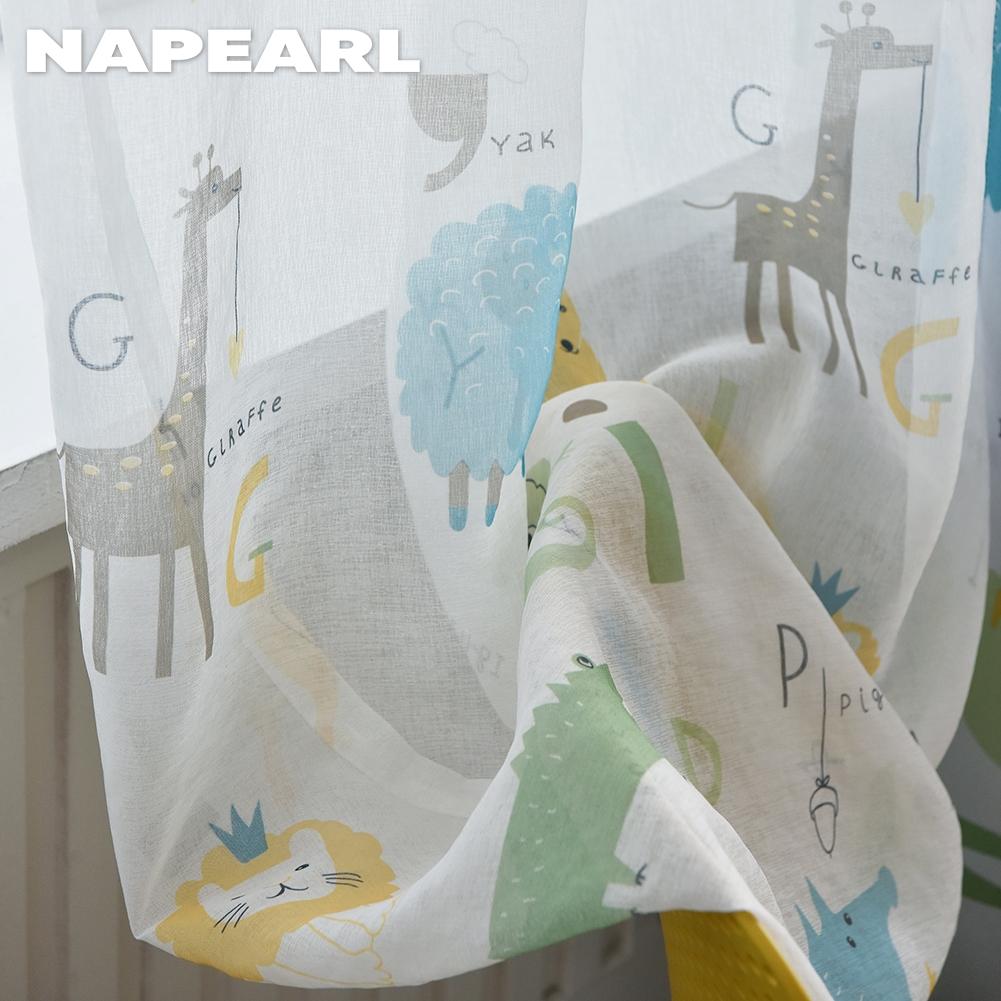 1PC NAPEARL 70-80% Blackout wydrukowano Cartoon wzór zwierzęcy spersonalizowane przezroczyste zasłony do sypialni salon Home Decor