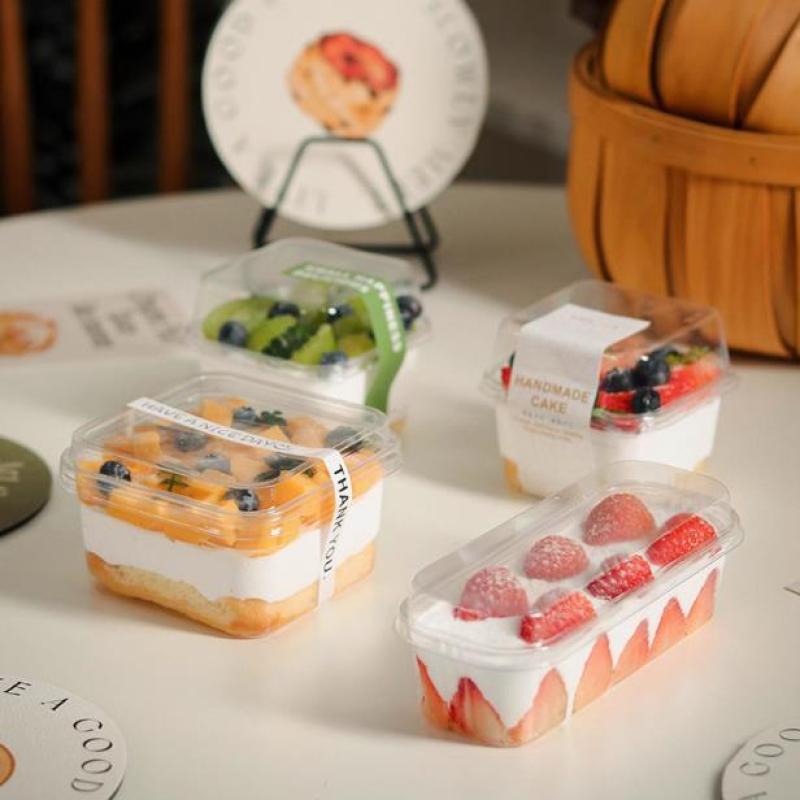 10Pcs Rectangle Plastic Cake Box With Lid Bread Container Cake Packaging Portable Mousse Gift Box Outdoor Tableware