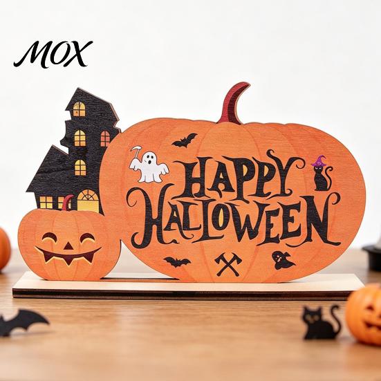 Childlike Halloween Room Accent Wooden Table Sign, Cute Pumpkin Boo Ghost Vibrant Party Prop Tabletop Centerpiece for Indoor Mantel Fireplace
