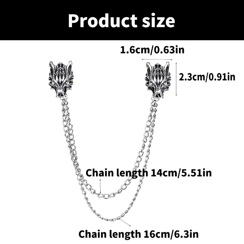 Wolfskopf Anstecknadel mit geschichteter Kette, Wolfskopf Anstecknadel Brosche Halloween Kostüm Schmuck Accessoire für Frauen Männer