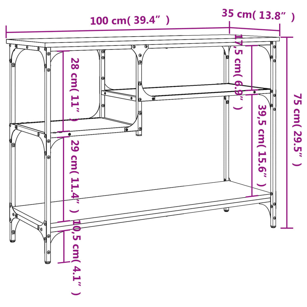 Console Table with Shelves Black 100 x 35 x 75 cm