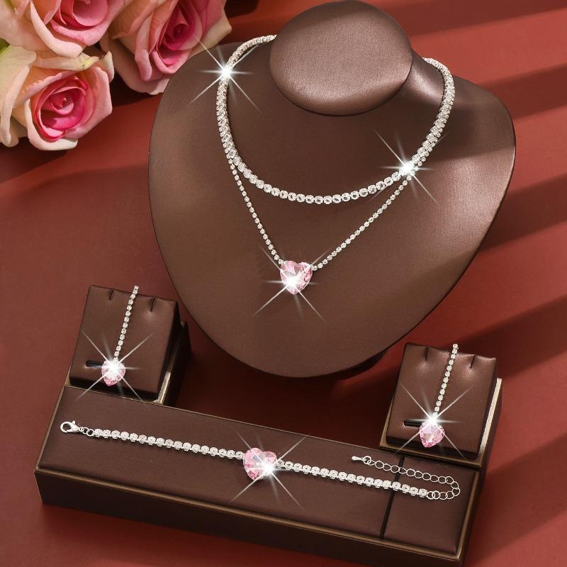 Meier Heart rhinestone necklace earrings bracelet three-piece set fashion bridal suit