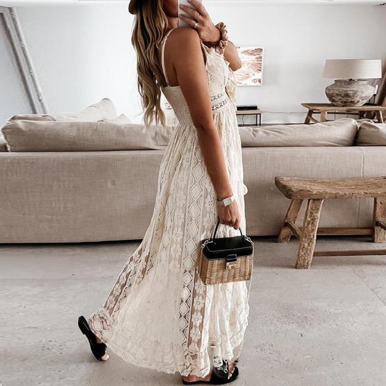 Women Sexy V Neck Lace Up Beach Cover Up Dress Loose Solid Color Summer Fashion