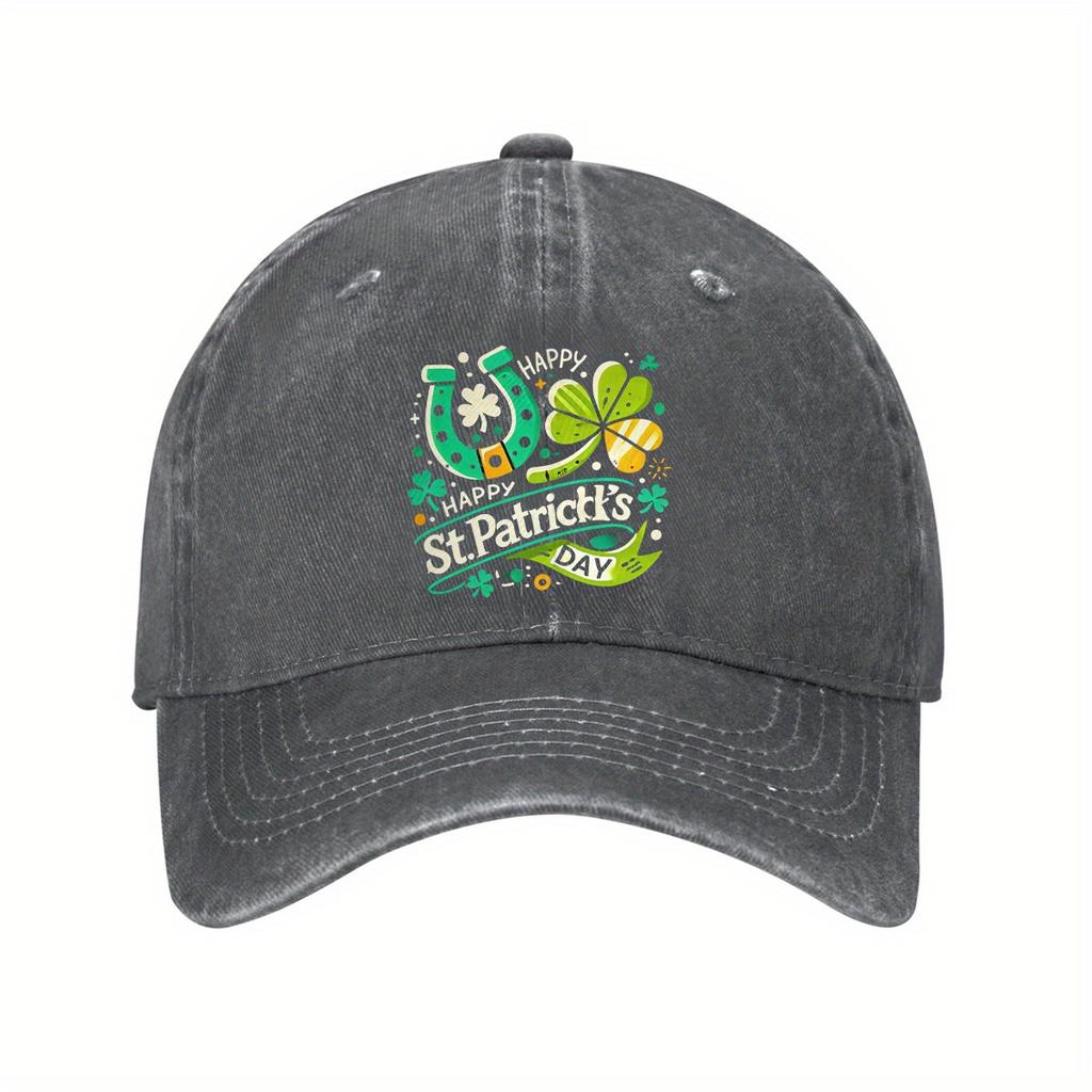 St Patricks Day Horseshoe Shamrock Baseball Cap Vintage Washed Adjustable Casual Hat for Adult Unisex