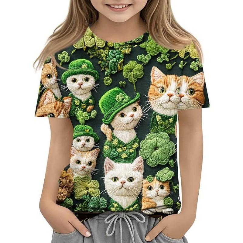 New Four Leaf Clover Pattern Children's Women's Short Sleeve Round Neck T-shirt