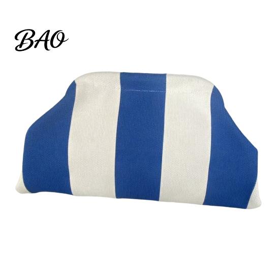 Woven Clutch Purse Women Striped Purse, Large Capacity Kiss Lock Makeup Case Cosmetic Pouch, Summer Beach Vacation Evening Dumpling Bag Toiletry