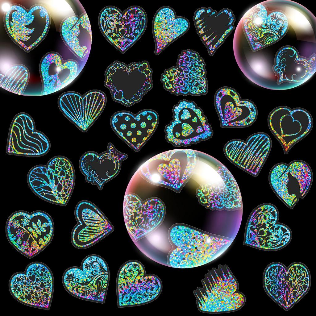 50 Silver Laser Love Stickers Transparent Laser Hot Silver Retro DIY Sparkle Creative Hand Account Pet Stickers