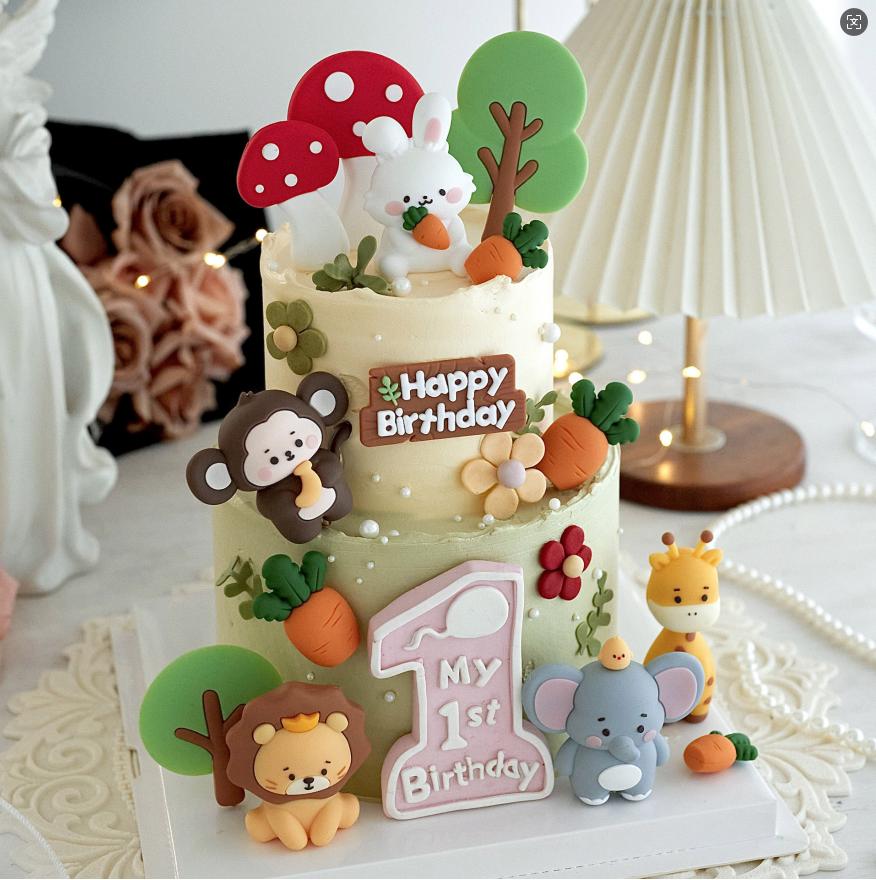 27PCS Wild Animal Cake Decorations 3D Ornaments Clam Leaf Ball Cake Decorations Birthday Cake Wild Theme Birthday Decorations