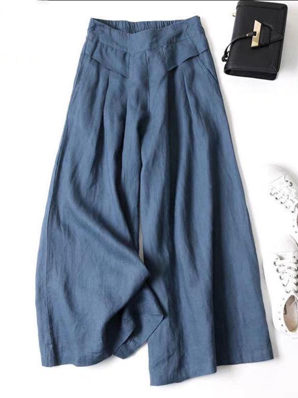 Women's Summer Cotton Linen Elastic Waist Wide-Leg Retro Pants