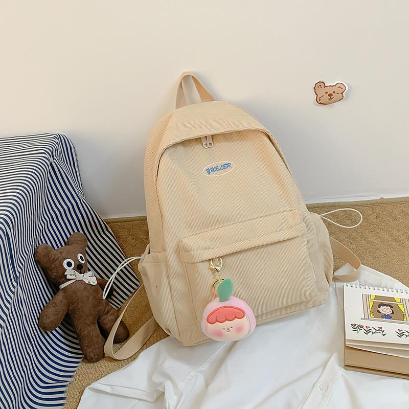 Cute Girl Backpack Nylon School Bag With Solid Color And Letter Embroidery Design For Daily Use