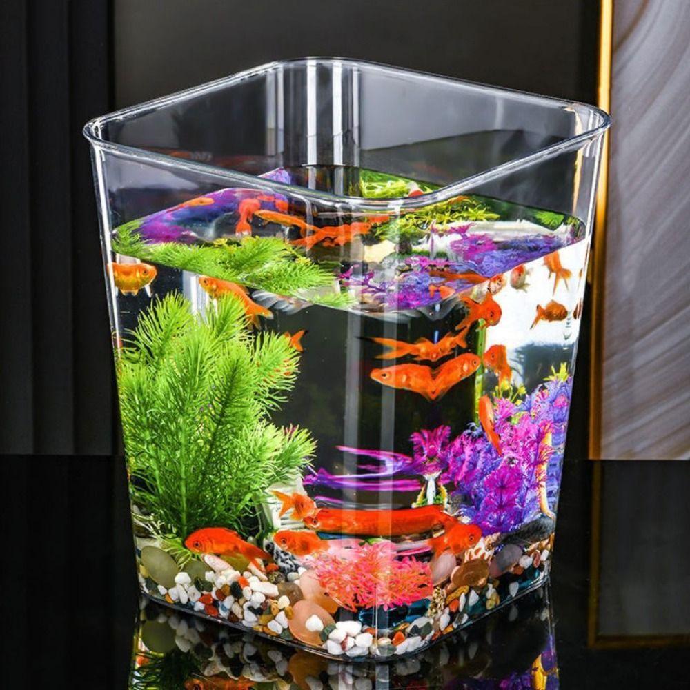 Oval/Square Desktop Fish Tank Transparent Round Goldfish Tank Fish Breeding Tanks  Home
